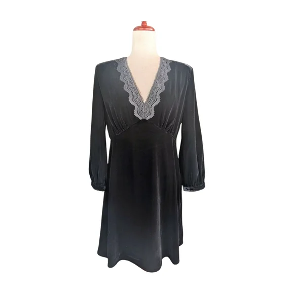 NWT THE KOOPLES Black Velvet Lace Collar Mini Dress Size FR2/US6